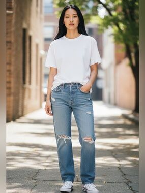 Levi’s 501 Water<Less High Rise Distressed Jeans W27 L28 Medium Wash